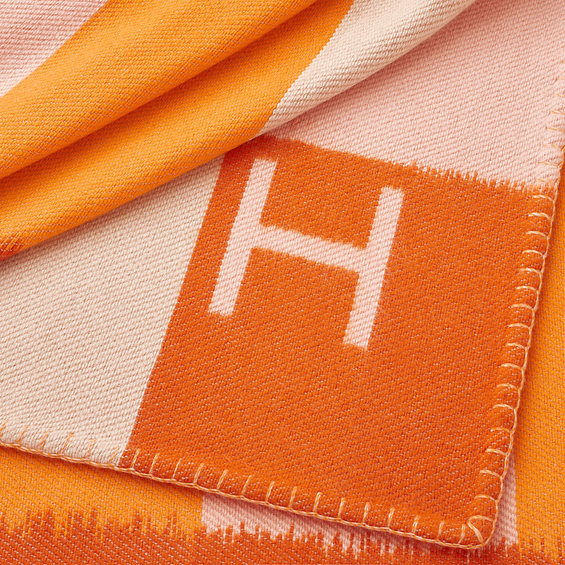 Ikat H Echelle blanket - Orange | Hermès USA